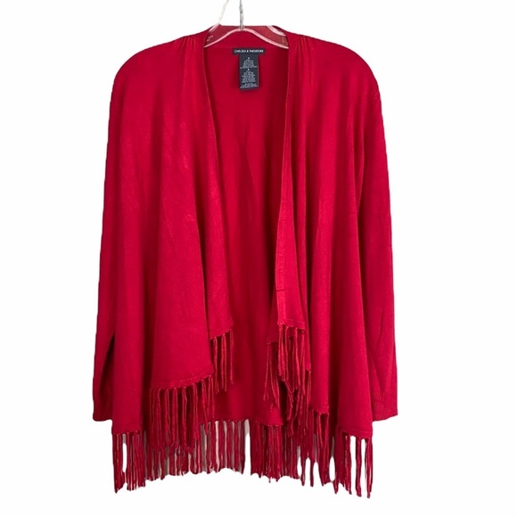 Chelsea & Theodore Sweaters - Chelsea & Theodore Red Open Front Cardigan Size Small